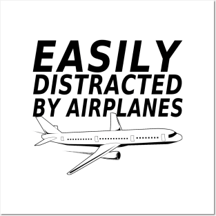 Easily Distracted By Airplanes Retro Airplane Funny Pilot Posters and Art